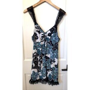 Vgt Y2K Babydoll Strappy Lace Paisley Dress M Black Blue Ruffle Bows Festival